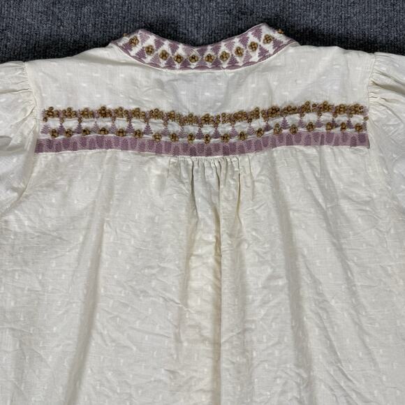 Anthropologie Forever That Girl Shirt Women 12 Beaded Boho Puff Sleeve Peasant - Picture 8 of 10